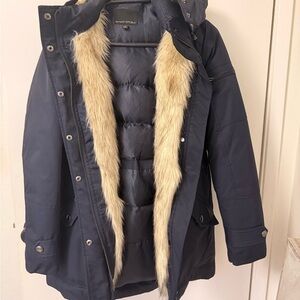 Barely Worn Banana Republic Dark Blue Jacket with Faux Fur